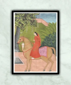 Horse Lady Jammu School Miniature Painting