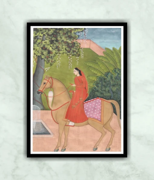 Horse Lady Jammu School Miniature Painting