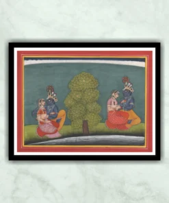 Radha Krishna Love Theme Basohli Style Painting