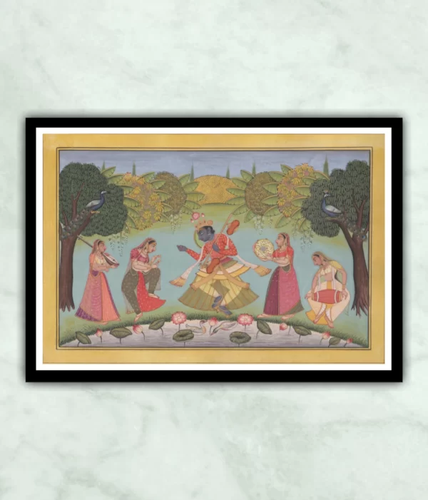 Krishna Dancing With The Gopis Miniature Painting