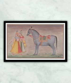 Mughal Lady With Horse Miniature Painting