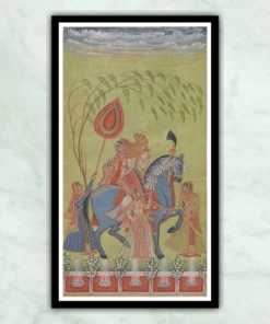 A Lady Riding A Blue Roan Kota Style Miniature Painting