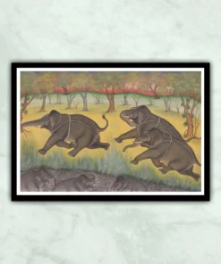Kota School Three Elephants Miniature Painting
