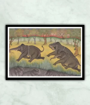 Kota School Three Elephants Miniature Painting