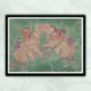 Deccan Mughal Elephants Fight Miniature Painting