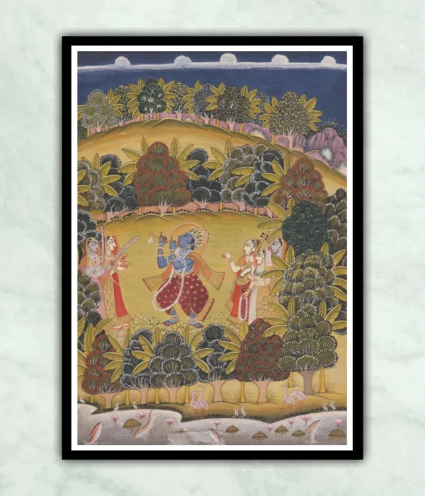 Krishna Fluting For The Gopis Miniature Painting
