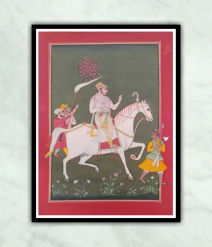 Emperor Raja Bhoj Horse Riding Miniature Painting