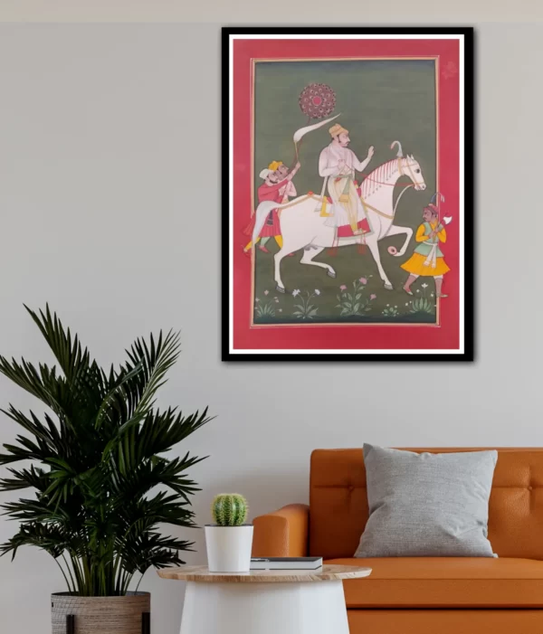 Emperor Raja Bhoj Horse Riding Miniature Painting