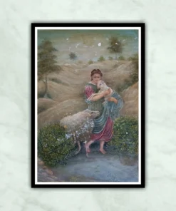 A Young Girl Holding A Lamb Oil Painting