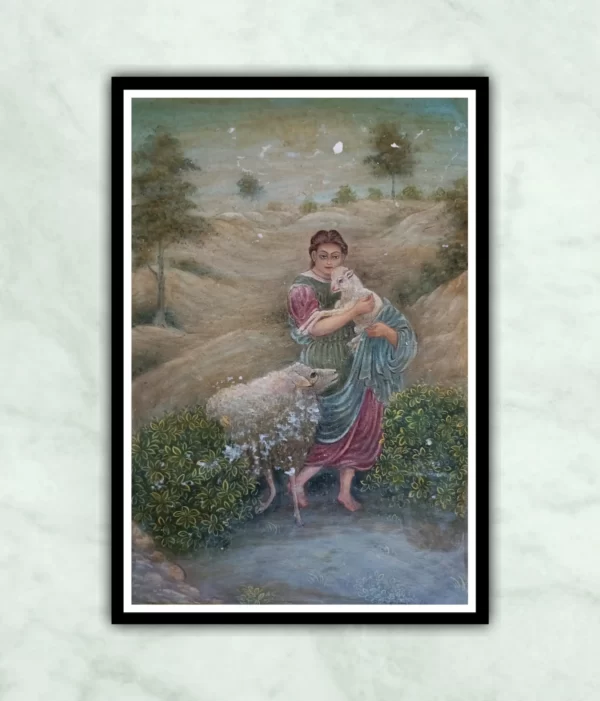 A Young Girl Holding A Lamb Oil Painting