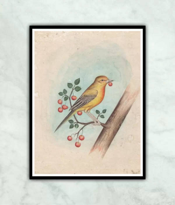 Mughal Bird on The Tree Miniature Painting for Living Room