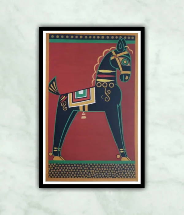 Black Horse Jamini Roy Recreated Painting