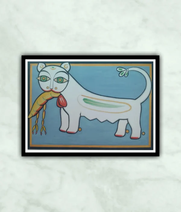 Cat And Lobster Jamini Roy Painting – Hand Painted Modern Art