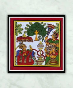 King smoking hooka with enjoying folk music Phad Painting Indian
